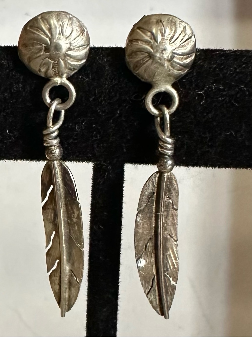 Feather Drop Earrings - Silver-tone    1 1/4”